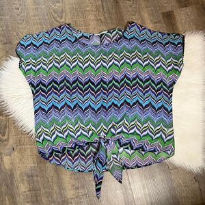 Colorful Lightweight Sheer Blouse Tie Front Medium